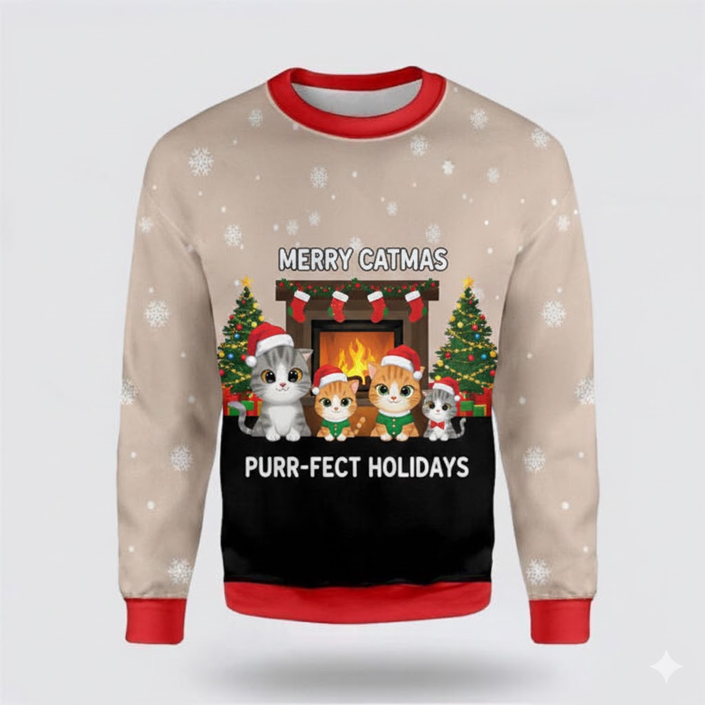 Cat and Reindeer Ugly Christmas Sweater