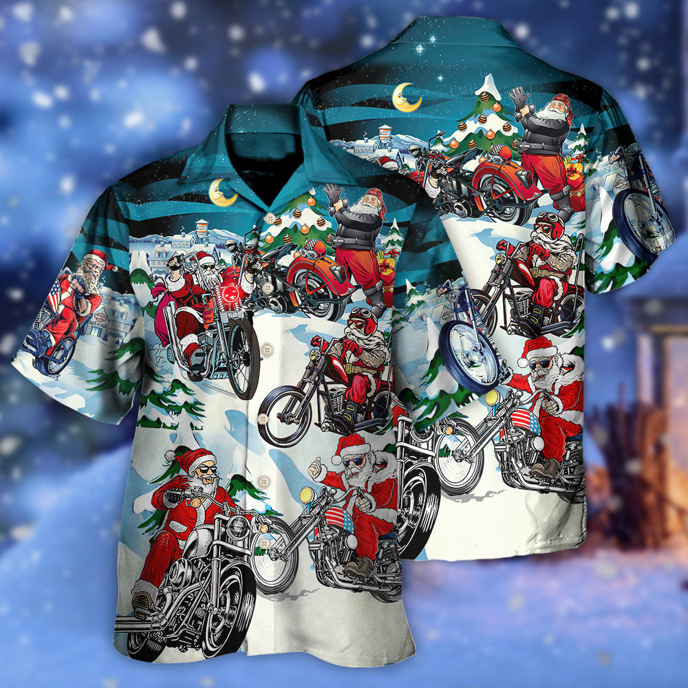 Christmas Santa Claus Driving Motorcycle Hawaiian Shirt